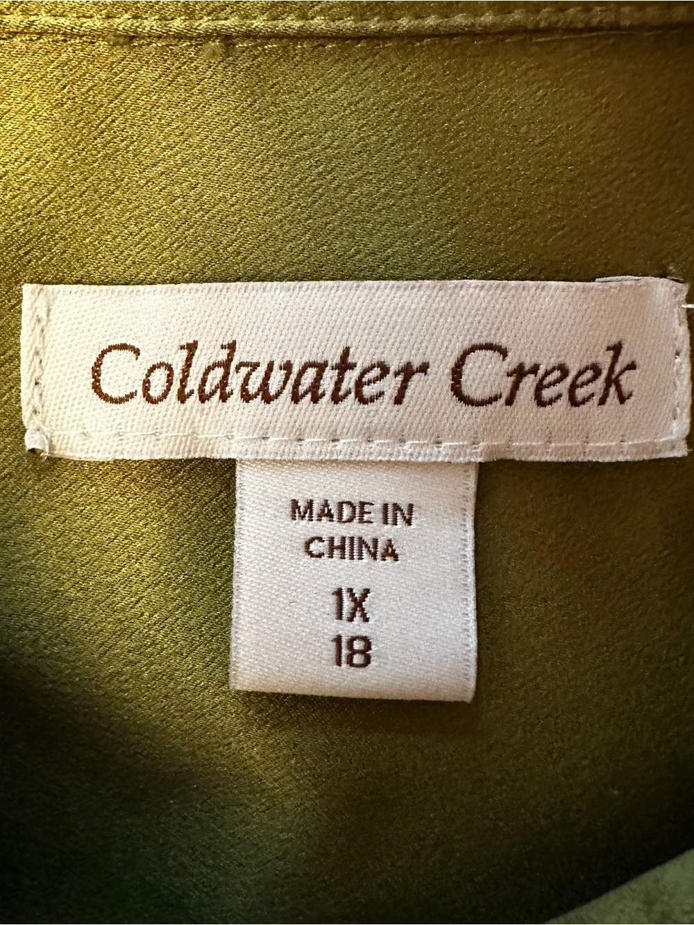 Coldwater Creek Olive Green Long Sleeve Satin Button Front Blouse Top Size 18 1X - Picture 4 of 6